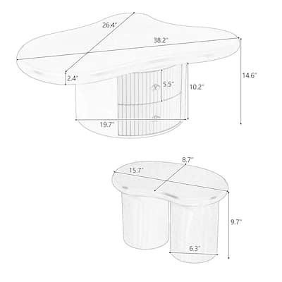 Cloud Coffee Table Set of 3 with 2 Drawers and 2 Small Stools