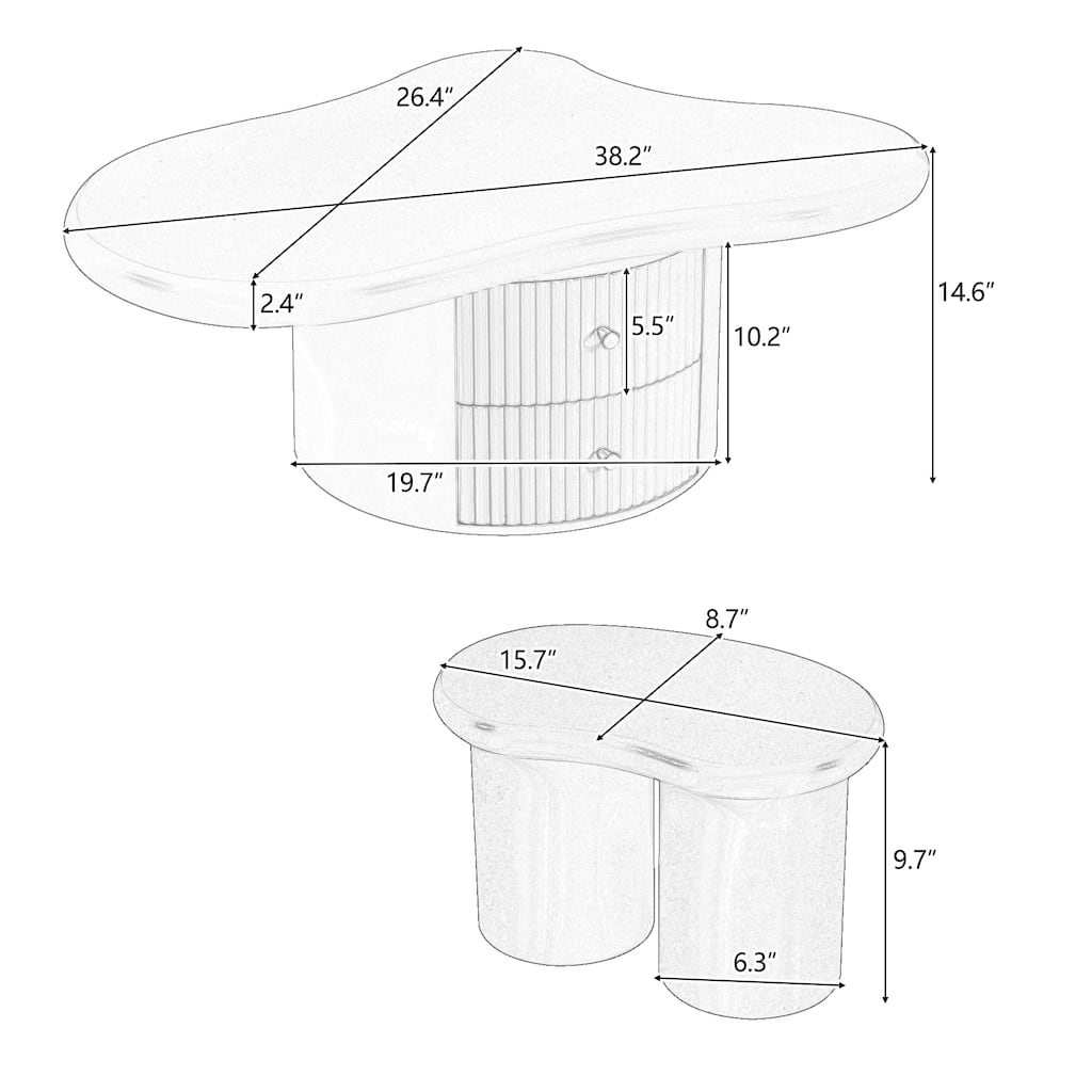 Cloud Coffee Table Set of 3 with 2 Drawers and 2 Small Stools