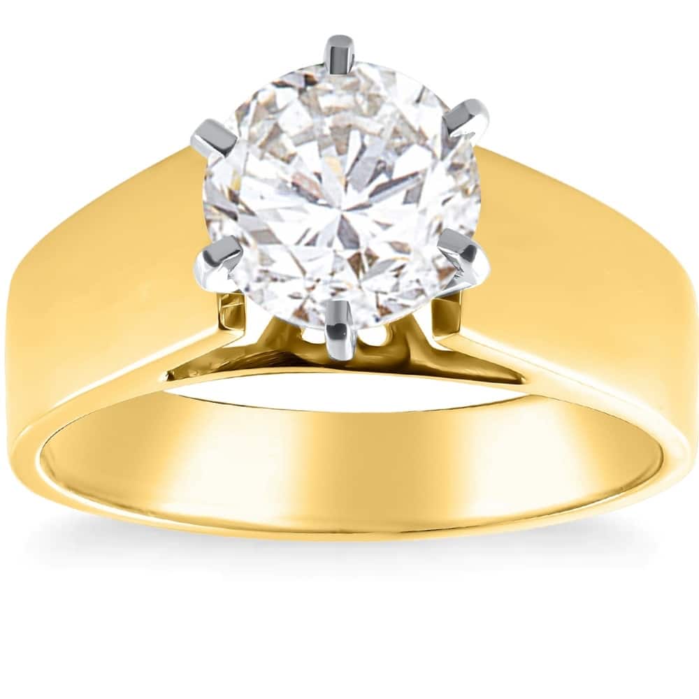Certified 2Ct Round Diamond Solitaire Engagement Ring Yellow Gold Lab Grown