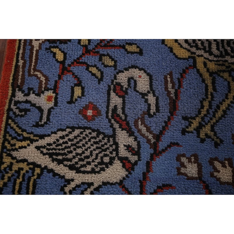 Animals Blue Design Ziegler Indian Runner Rug Handmade Wool Carpet - 2'6"x 7'11"