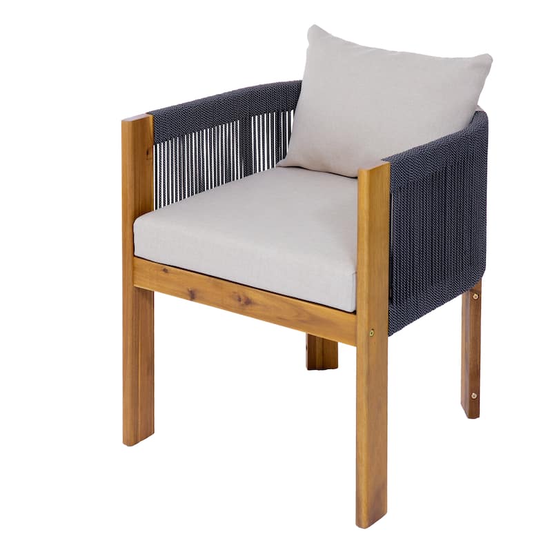 Christopher Knight Home- Alex Patio Acacia Wood Dining Chairs With Rope Armrests (Set of 2)