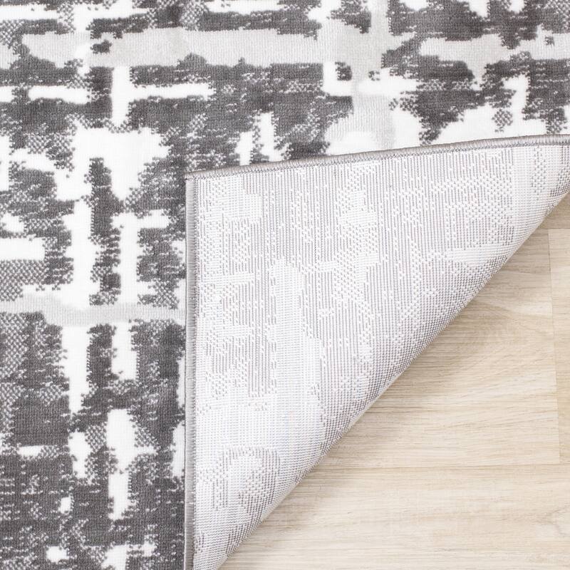Washable Collection - White/Grey Abstract Soft Area Rug