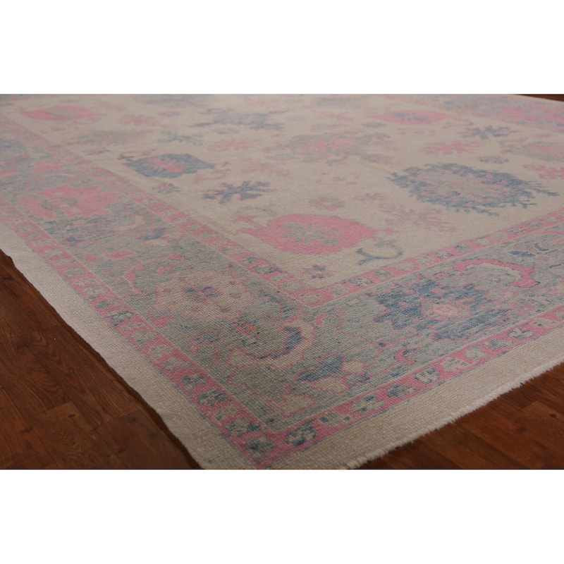 Hand Knotted Oriental 100% Wool Carpet Transitional All-Over Beige & Ivories Oushak Area Rug - 12' 4'' X 9' 0''