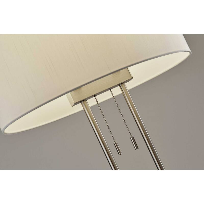 Modern 62” Task Floor Lamp in Brushed Silver and White Drum Shade Pull Chain Switch Plug-In - 19"L x 9"W x 62"H