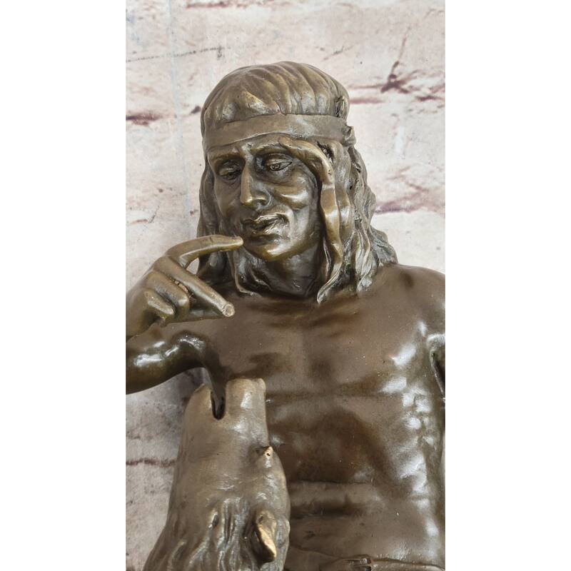 Native American Indian Shaman Taming A Bear - Bronze Sculpture Statue By P. Bartlett