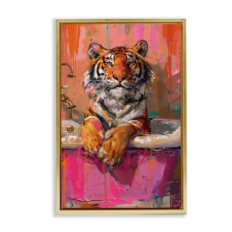 Stupell Fresh Abstraction Tiger in Bathtub Framed Floater Canvas Wall Art Design By LSR Design Studio - 17 x 25 - Gold