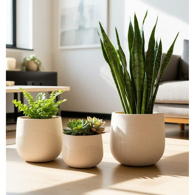 Polyresin Planter Carved Sculptural Design Minimalist Style (Set of 3)