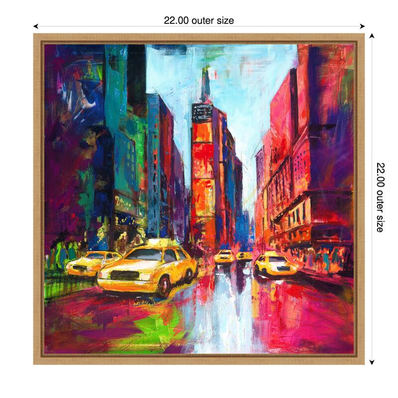 Times Square with Yellow Cabs by Renate Holzner Framed Canvas Wall Art Print - 22 x 22 in