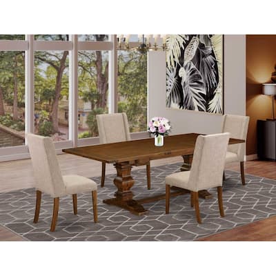 5-Piece Wood Dining Set - Rectangular Table & 4 Linen Fabric Chairs - Walnut Finish