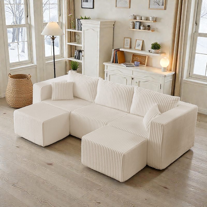 Compact Modular Sectional Sofa, Compressed Corduroy Cloud Couch, No Assembly Space Saving Sofa for Apartment