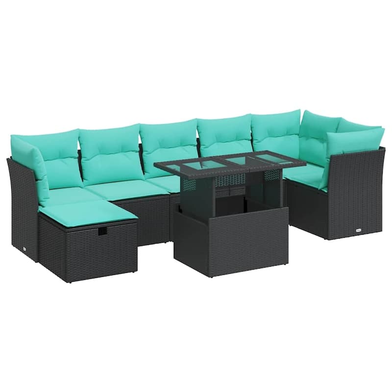 vidaXL Patio Sofa Set with Cushions and Table Outdoor Garden 8 Piece Poly Rattan - 24.4" x 24.4" x 27.2"