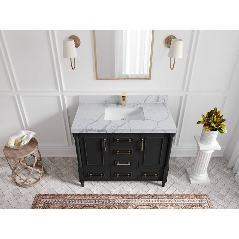Willow Collections 42 in. W x 22 in. D Aberdeen Single Bowl Sink Bathroom Vanity with Countertop - 2" Venatino - Black