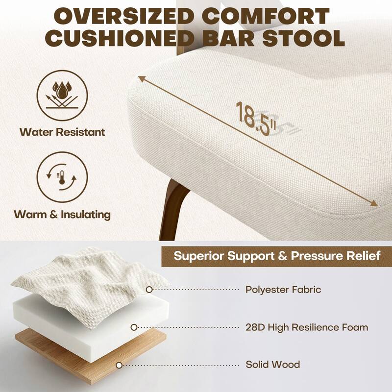 Mid-Century Upholstered Swivel Bar Stool/ Counter Stools with Curved Back - 37.5"H x 20.9"W x 19.9"D