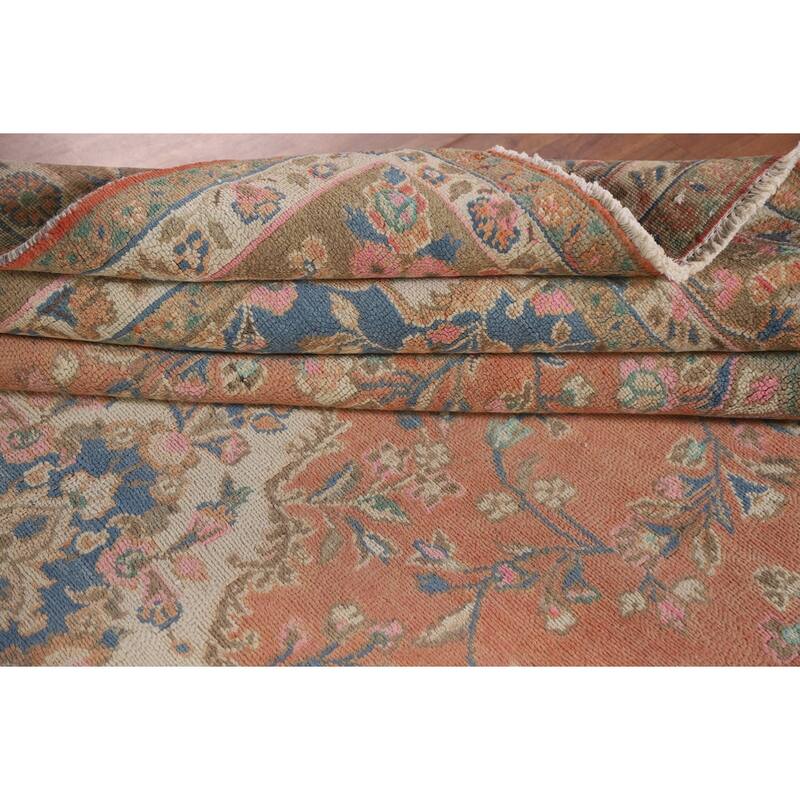 Hand Knotted Oriental 100% Wool Carpet Traditional Floral Coral Mashad Area Rug - 10' 7'' X 8' 0''