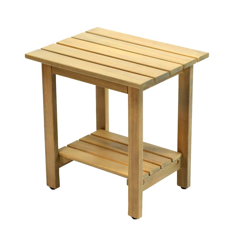 Kellie 16.1" Slatted Solid Acacia Wood Indoor/Outdoor Side Table with Shelf, By JONATHAN Y - Light Teak