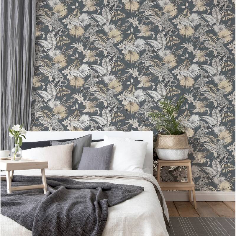 Tropical Leopard Silver Wallpaper - 20.8 in. W x 33ft L - Double Roll