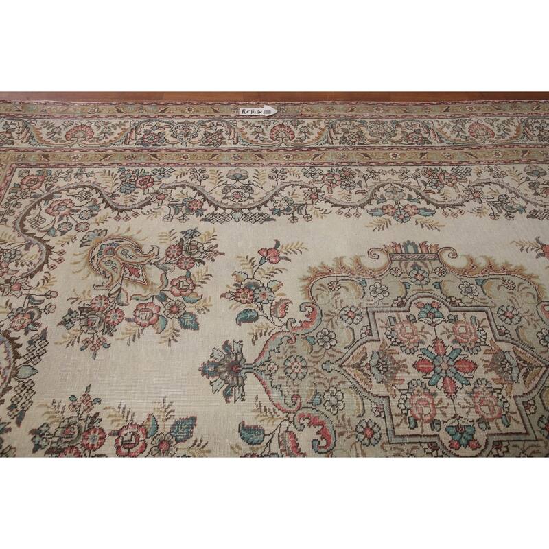 Hand Knotted Oriental 100% Wool Carpet Traditional Medallion Beige & Ivories Tabriz Area Rug - 11' 7'' X 8' 3''