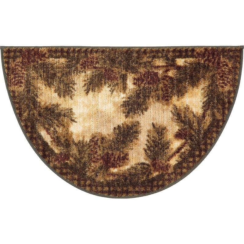 Cozy Cabin Pine Cone Gingham Nylon Washable Lodge Rug - 1'7" x 2'7" Wedge - Multi