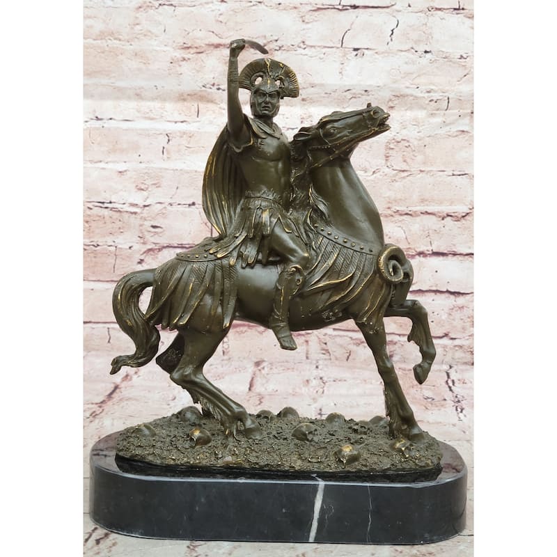 Roman Cavalry Centurion Solider On Imitative Horseback - Bronze Sculpture By Kamiko