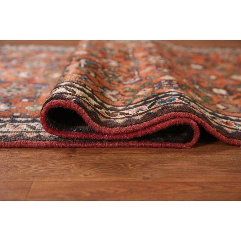 Hand Knotted Oriental 100% Wool Carpet Traditional All-Over Oranges & Rust Hamedan Runner Rug - 8' 2'' X 2' 8''