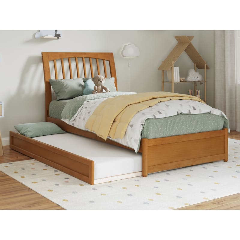 Roslyn Platform Bed with Panel Footboard and Twin Trundle - Light Toffee - Twin