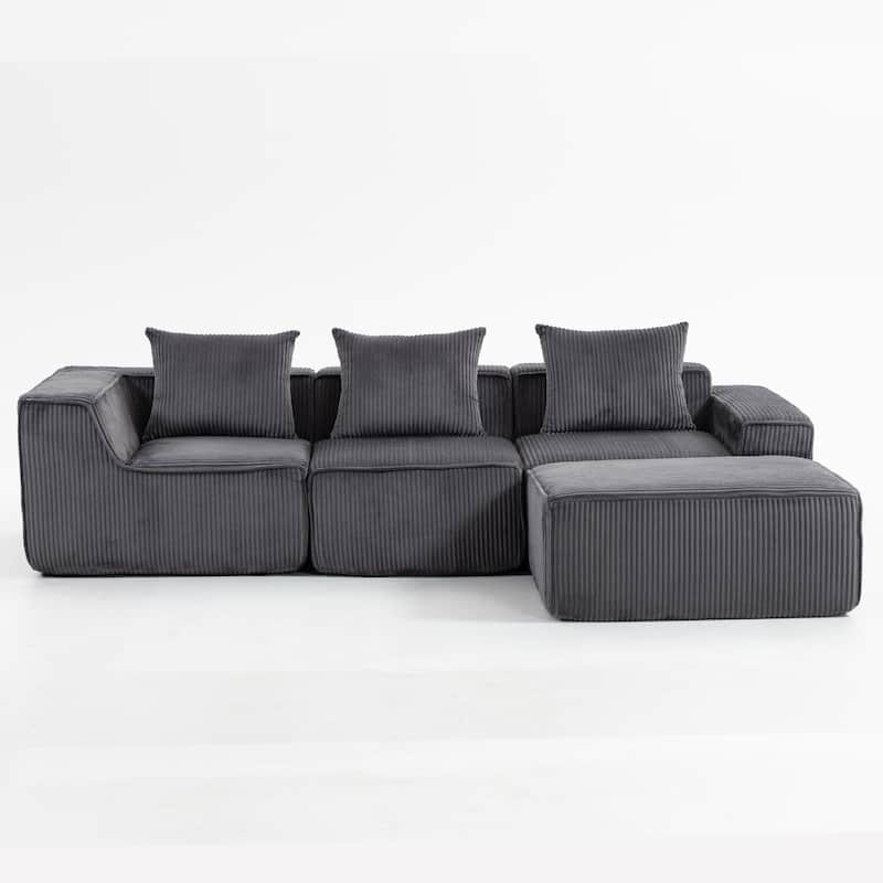 Modular Sleeper Sofa Bed Corduroy L-shaped Sectional Sofa with Chaise Floor Standing Multi Person Compressed Sofa with Ottoman
