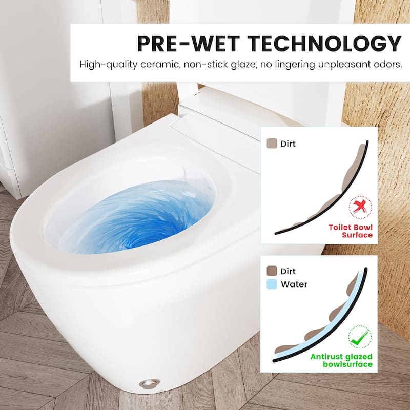Smart Toilet with Seat Heating, Auto Open/Close, Night Light, Foot-Sensor Flush, Power-Outage Flush