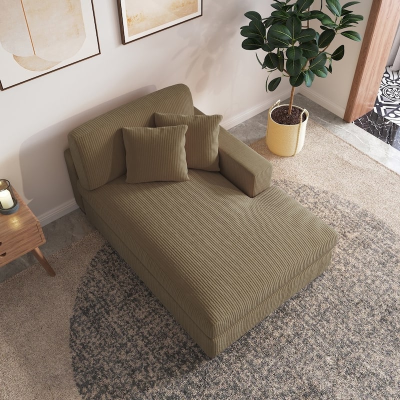 Upholstered Corduroy Chaise Lounge Chair With Pillow, Chaise Lounges For Interior