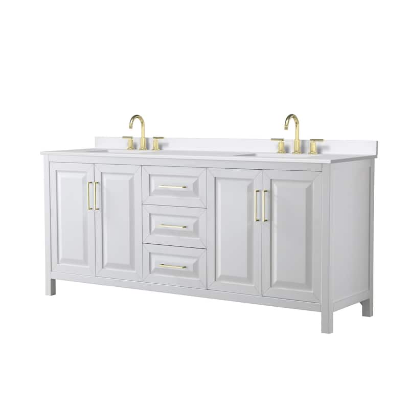 Wyndham Collection WCV252580D-QTZ-US3MXX Daria 80" Free Standing - White / White Quartz Top / Brushed Gold Hardware
