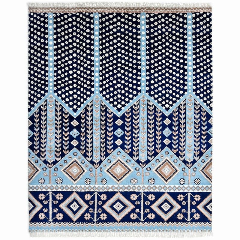 Overton Handmade Modern Contemporary Floral Area Rug - 3' x 5' - Navy