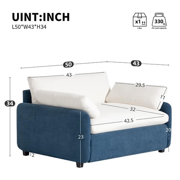 dimension image slide 0 of 3, Oversized Chenille Single Sofa for Living Room,Couch Lounge with Arm Pillows,3 Colors