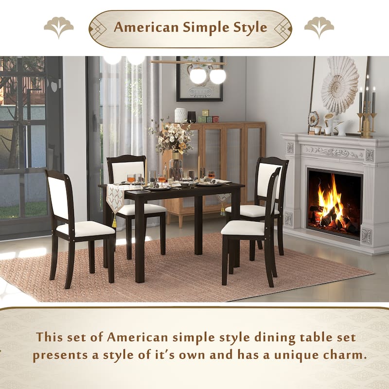 5Piece Wood Dining Table Set Simple Style Kitchen Dining Set