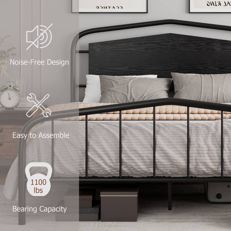Bed Frame with Wooden Headboard and Footboard