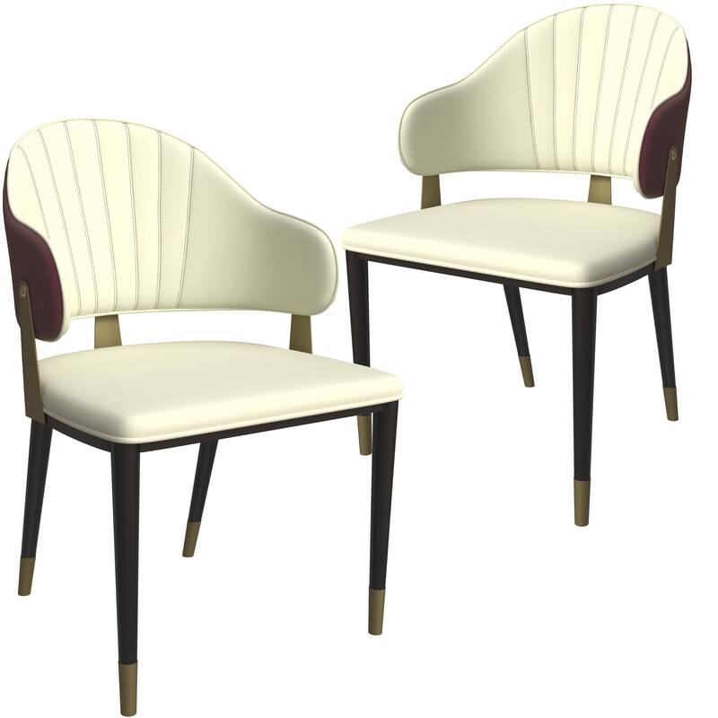 Leather Dining Chair in Iron Set of 2 with Gold Accents Design Modern Ergonomic Side Arm Chair - Red