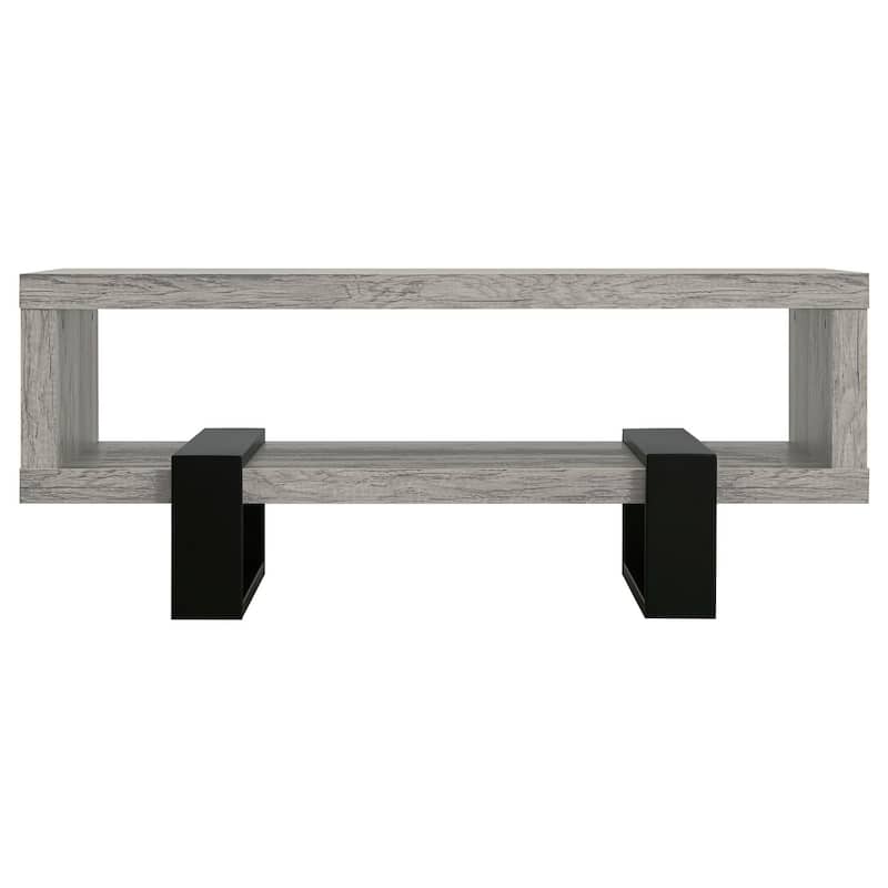 Modern Driftwood Open Shelf Coffee Table, Gray and Brown