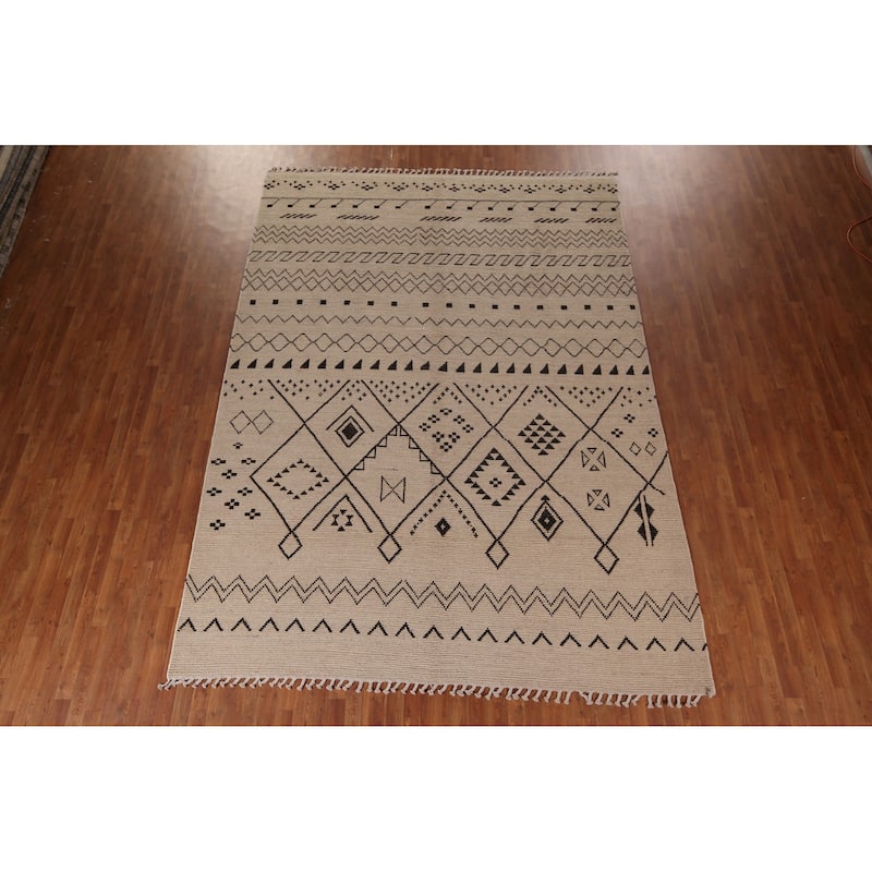 Ivory Moroccan Oriental Area Rug Hand-Knotted Wool Carpet - 8'10"x 12'3"