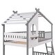 preview thumbnail 14 of 14, Twin over Twin Size Solid Wood Bunk Bed Wood Bed with Roof, Window, Ladder