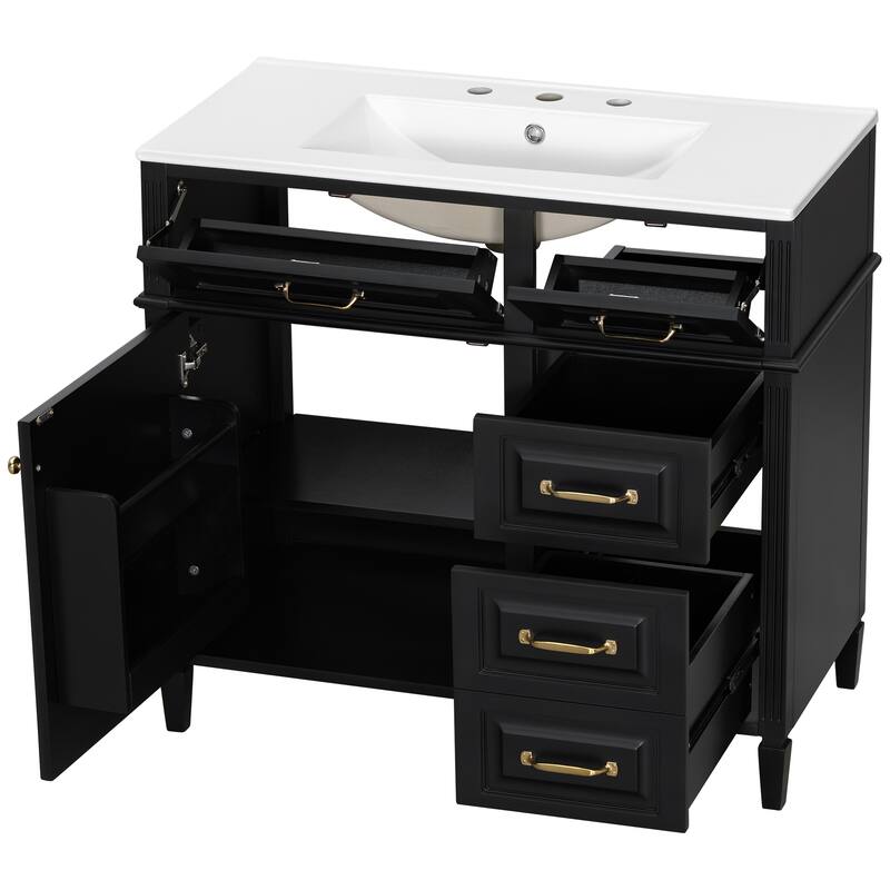 Freestanding 36 Inch Bathroom Vanity Cabinet with Ceramic Sink (Faucet Not Included)