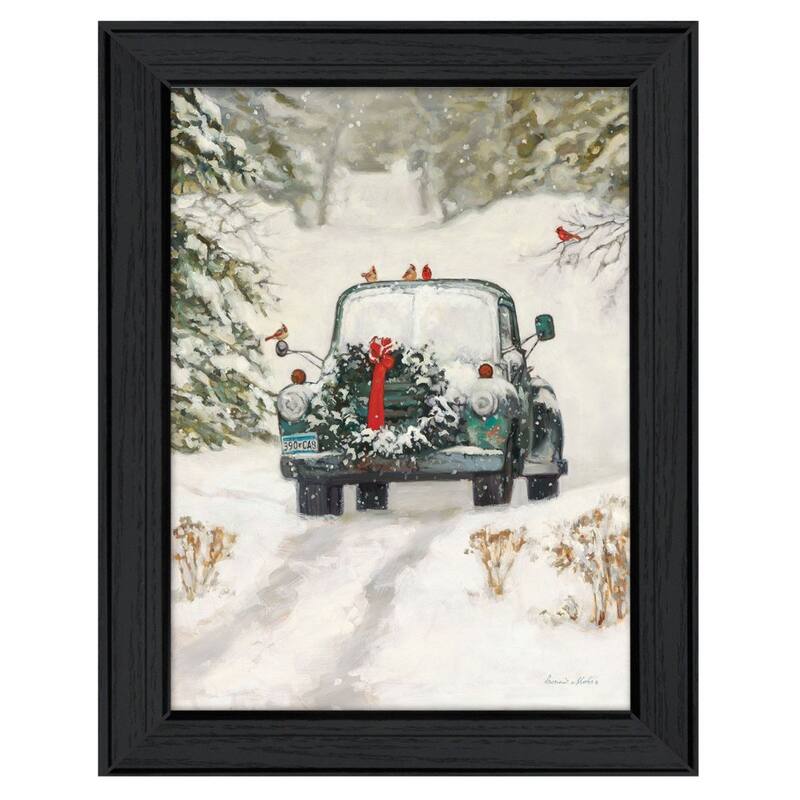 TrendyDecor4U Mid-Century Modern "Winter Park" Framed Print Wall Art by Bonnie Mohr - White, Blue, Green, Red, Earth Tones