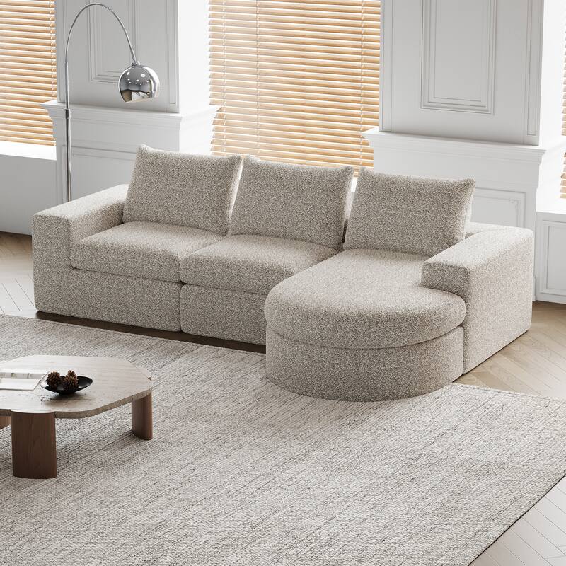 99-Inch Chenille Cloud Curved Sectional Sofa with Chaise, L-Shaped Modern Boneless Couch with Deep Seats,Sectional Sofa