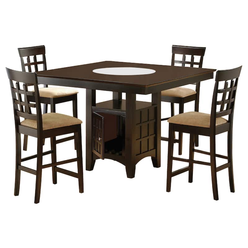 Uric Counter Height Dining Table w Wine Storage, 4 Lattice Chairs, Brown