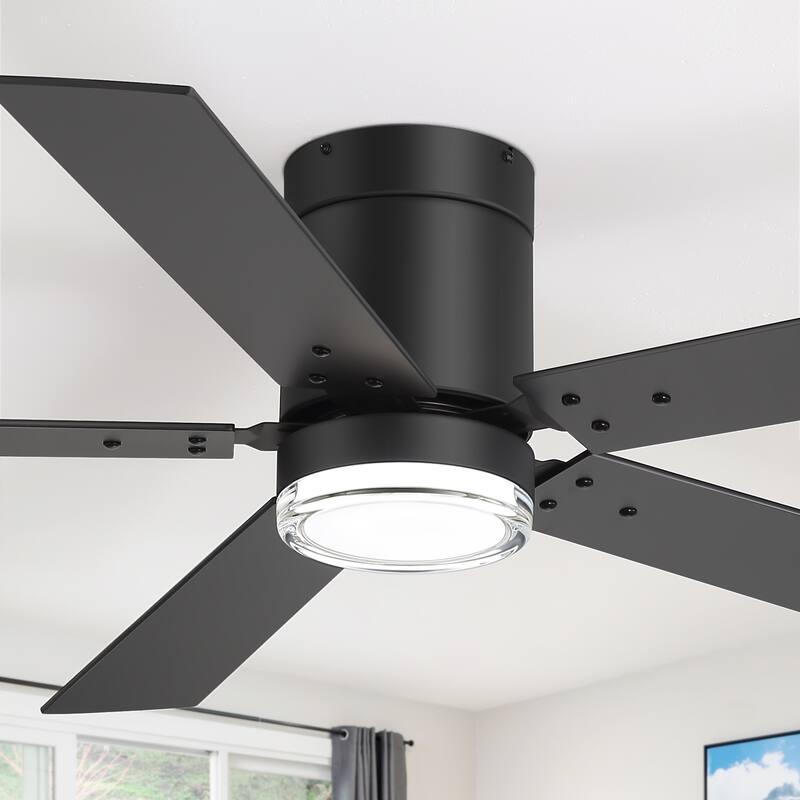 52" Reversible 5-Blade Flush Mount Ceiling Fan with LED Light and Remote - Remote