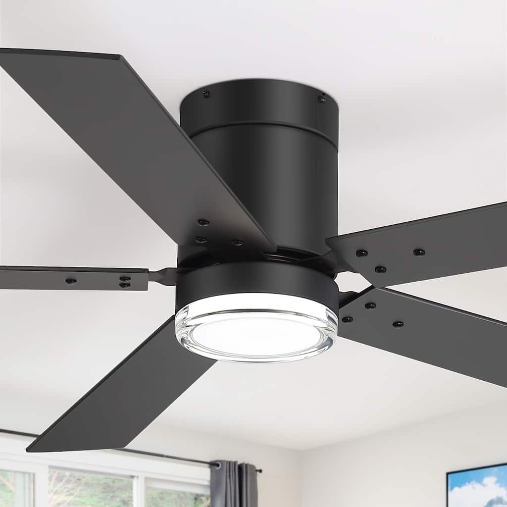 52" Reversible 5-Blade Flush Mount Ceiling Fan with LED Light and Remote