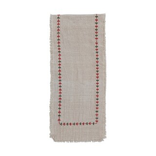 Centrotavola In Cotone Slub Color Corallo | Linen Clubs | 100% Cotone | 40x228 Cm (16x90'') | Finitura Orlo A Giorno E Angoli Mitra