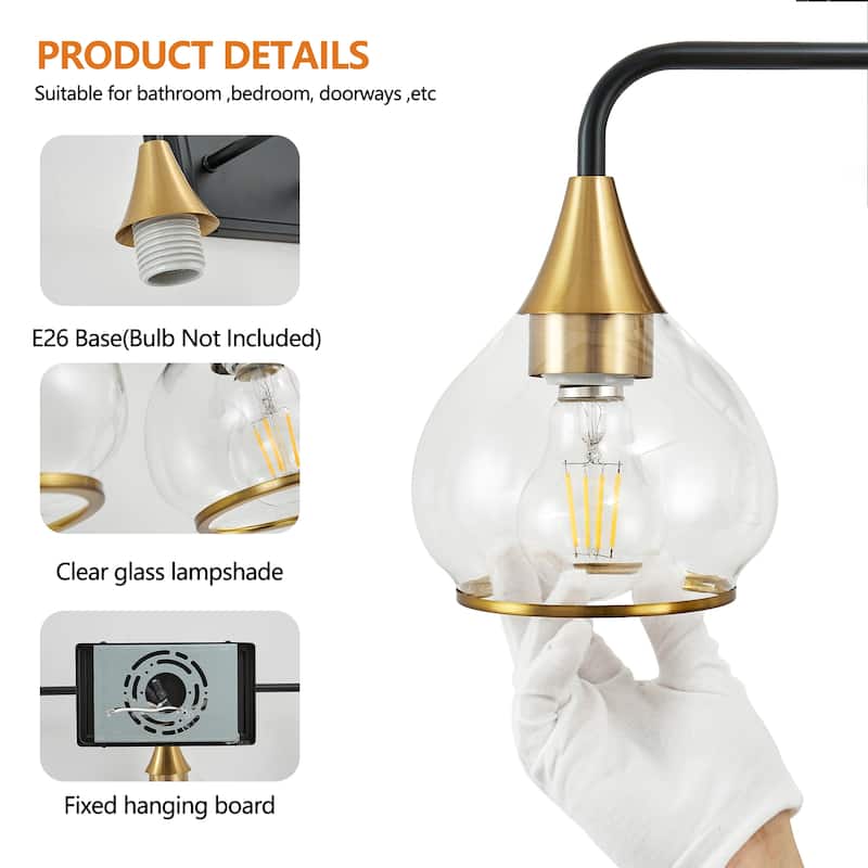 40" 5-Light Black Gold Vanity - Clear Glass - Industrial - Bathroom(Bulb Not Included)