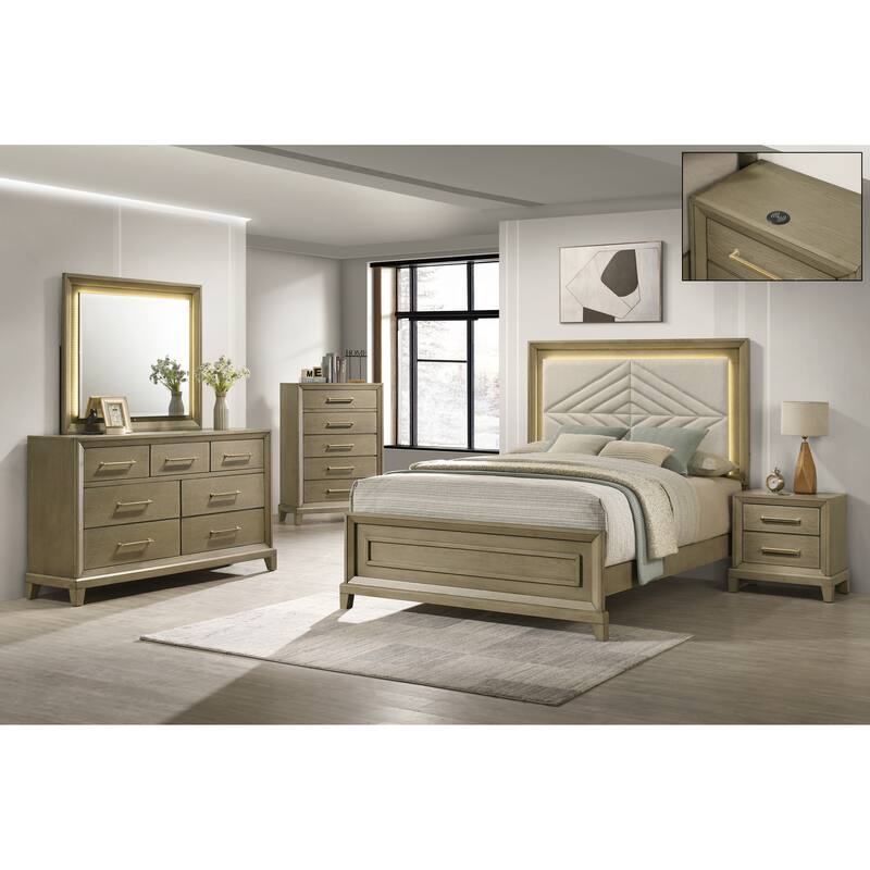 Dove Gray Bedroom Set with LED Lighting - Queen - 5 Piece