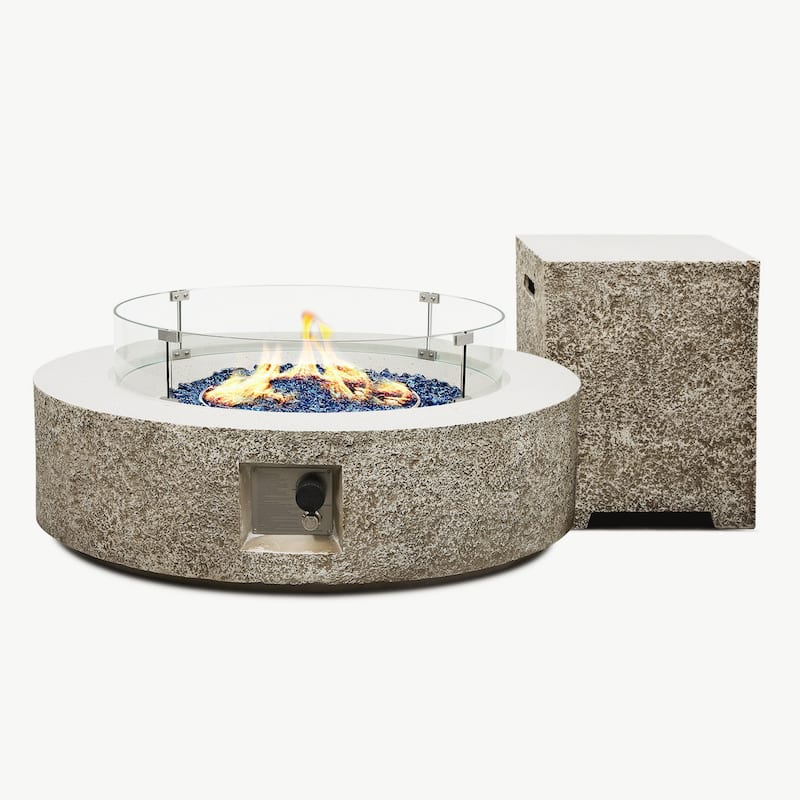 Patio Watcher 42/56in.50000-BTU Outdoor Magnesium Oxide Fire Pit Table with Gas Tank Cover and Wind Guard