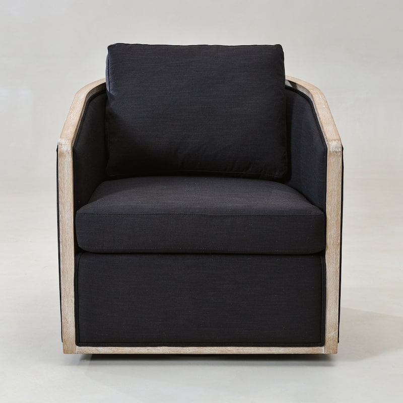 KINWELL 31"W Oak Frame Upholstered Swivel Barrel Armchair