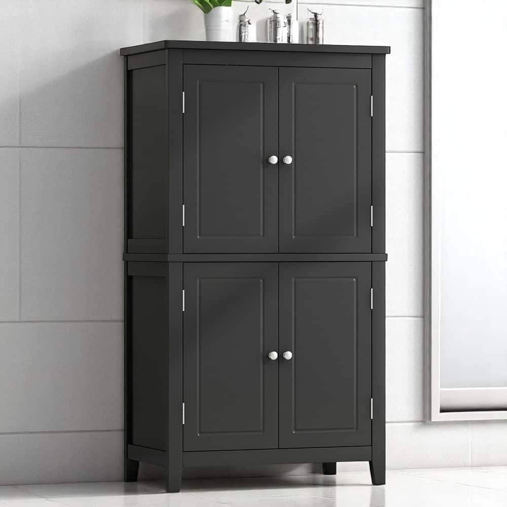 Tall Bathroom Floor Cabinet with Adjustable Shelves, Freestanding Storage Unit with 4 Doors
