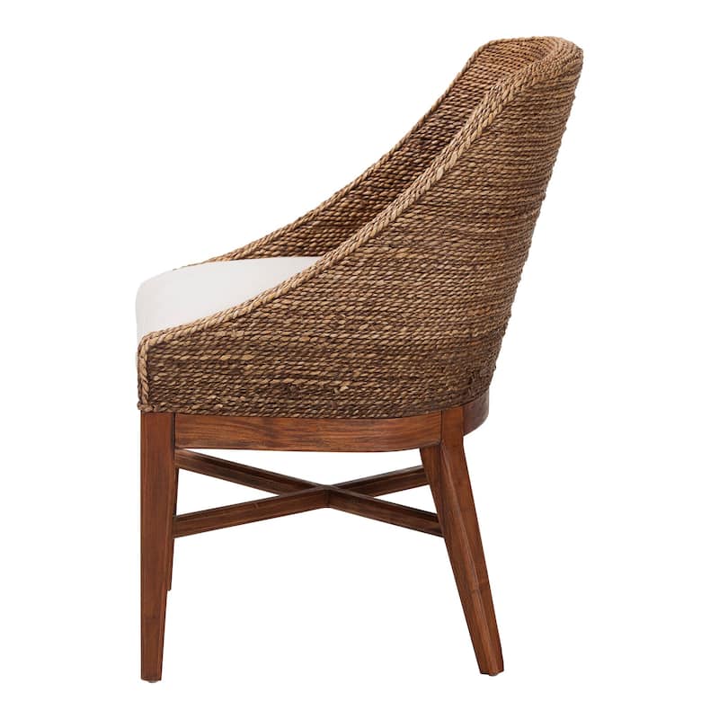 Jasper Seagrass Dining Chair with Mahogany Wood Frame - Coastal Accent Chair with Woven Wingback and Cushioned Seat